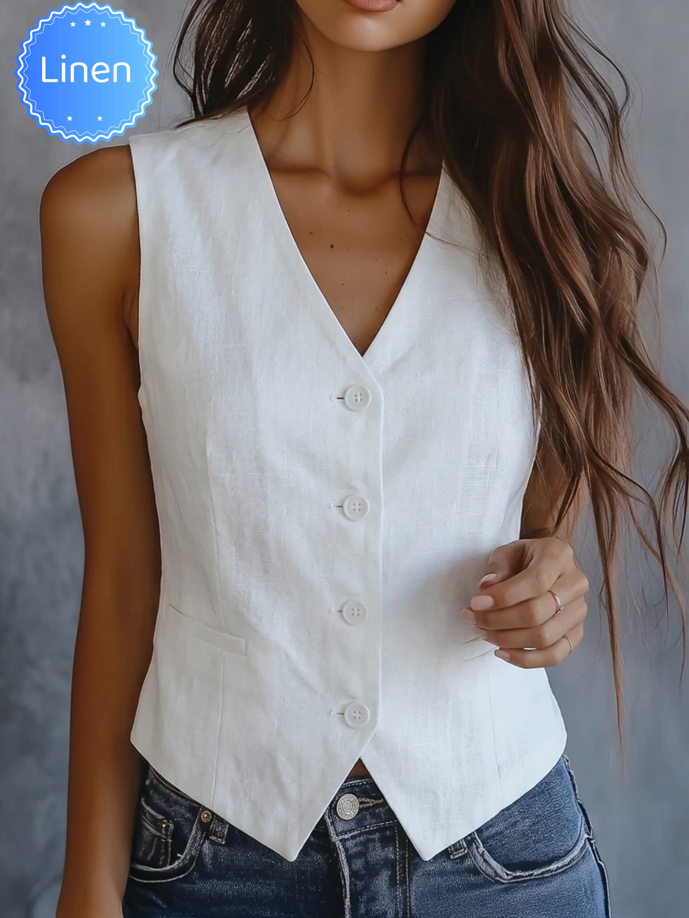 Gilet élégant en lin pour femme, nouvelle collection printemps-été-automne, simple et stylé avec dos en dentelle, sans manches, polyvalent