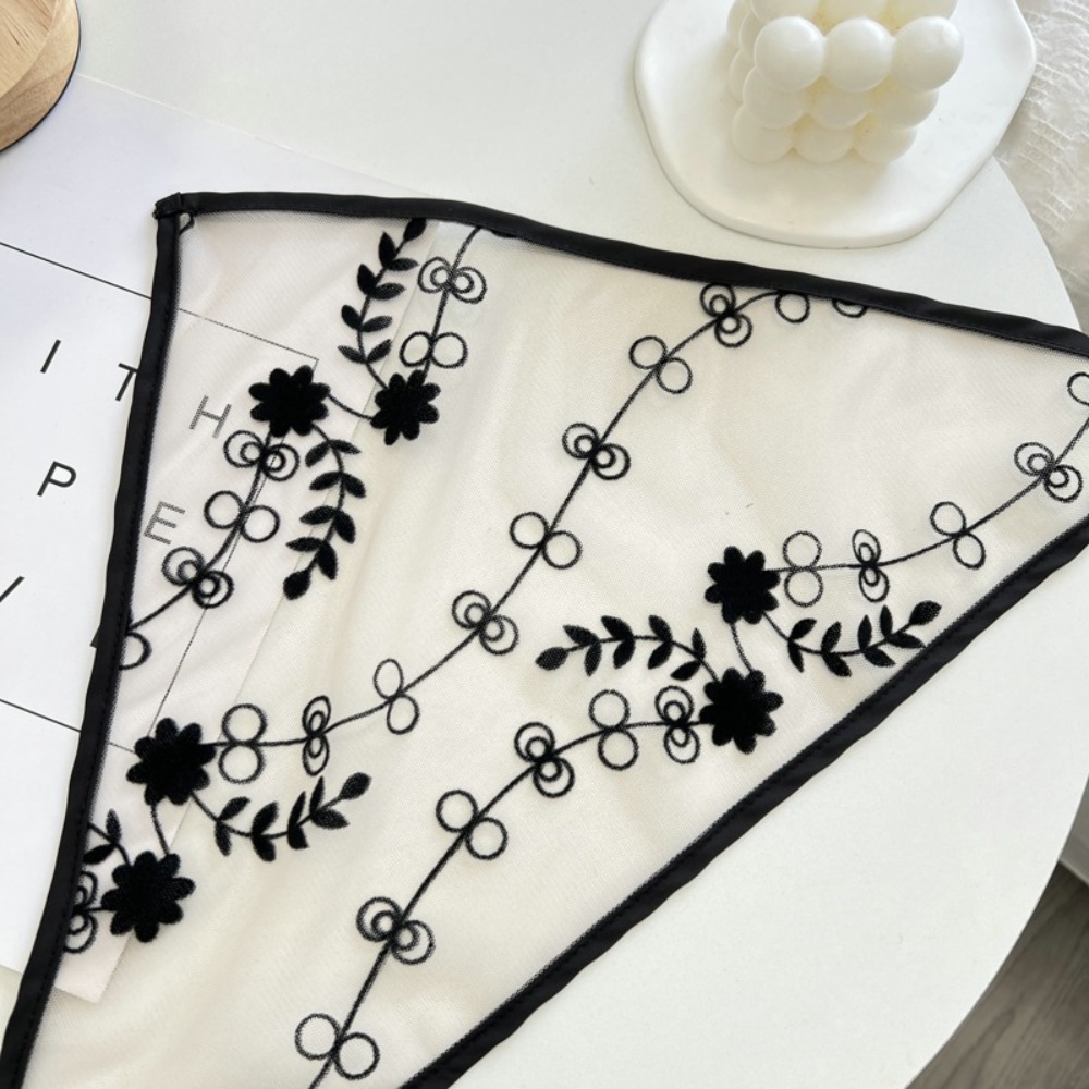 Écharpe de sauna à fleurs brodées noires pour femmes, écharpe triangulaire en dentelle fine, ruban pour cheveux ronds, bande de sauna douce pour dames