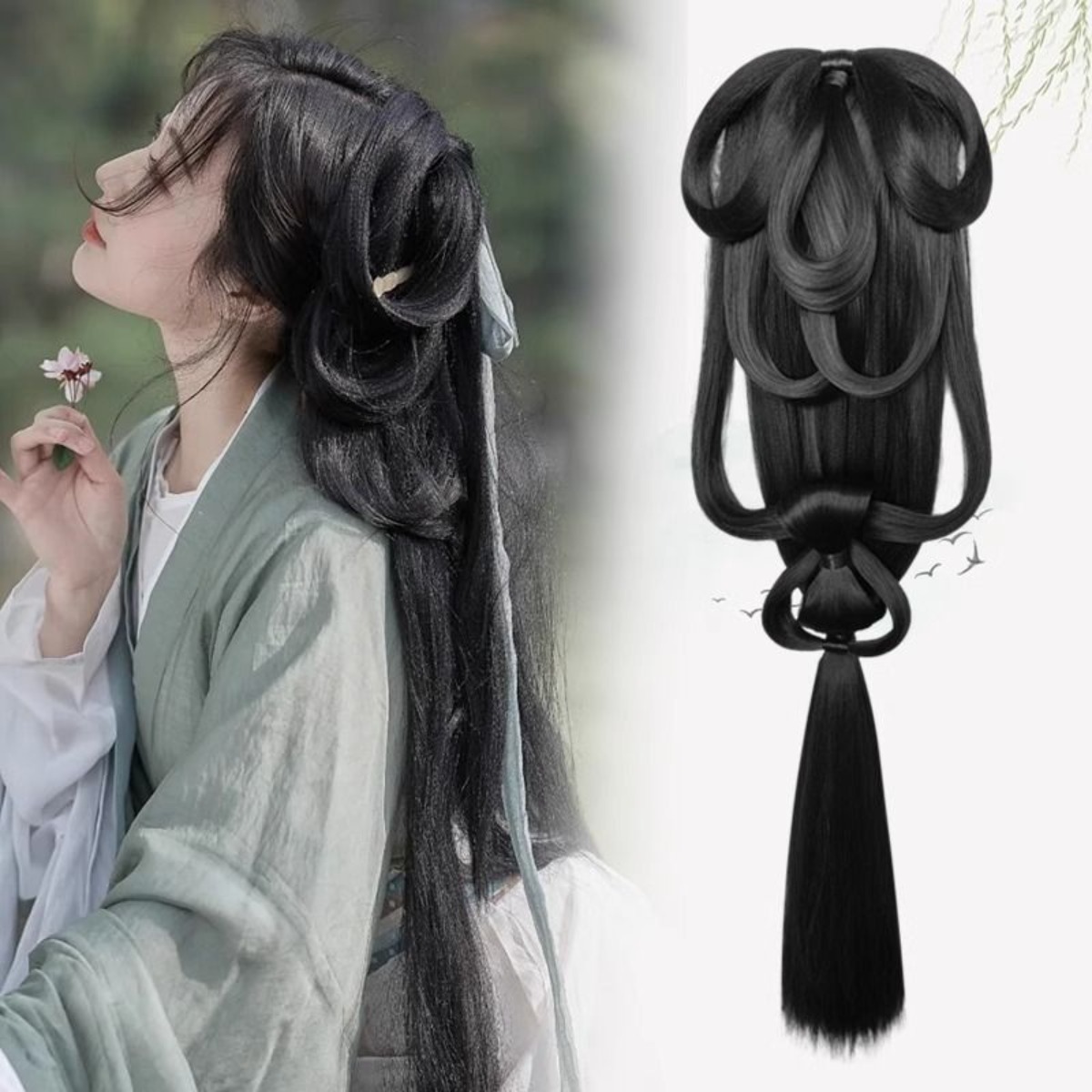 Perruque intégrée Hanfu style paresseux pour femmes anciennes, pour coiffure chignon, inspirée des robes des États Combatants et du cosplay Hanfu