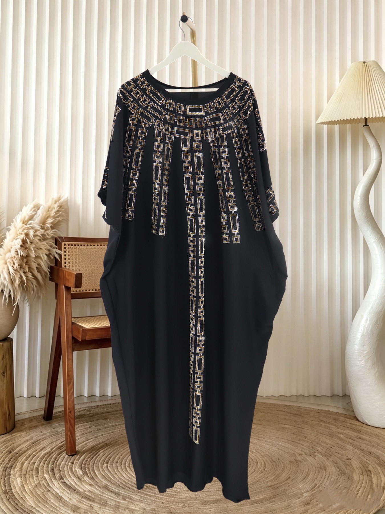 Abaya musulmane grande taille à imprimé africain et strass, robe traditionnelle du Moyen-Orient avec foulard assorti pour femmes