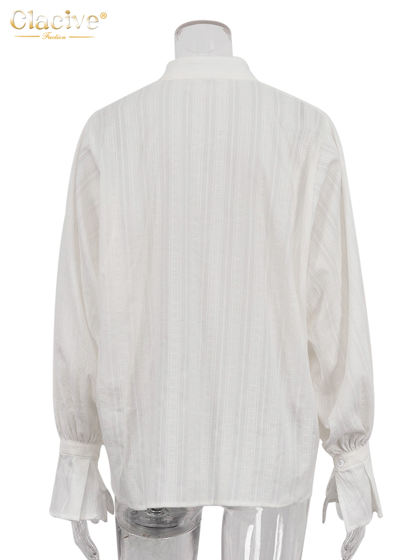 Clacive mode ample blanc coton femmes chemise 2025 décontracté revers à manches longues chemises élégant classique solide haut femme vêtements
