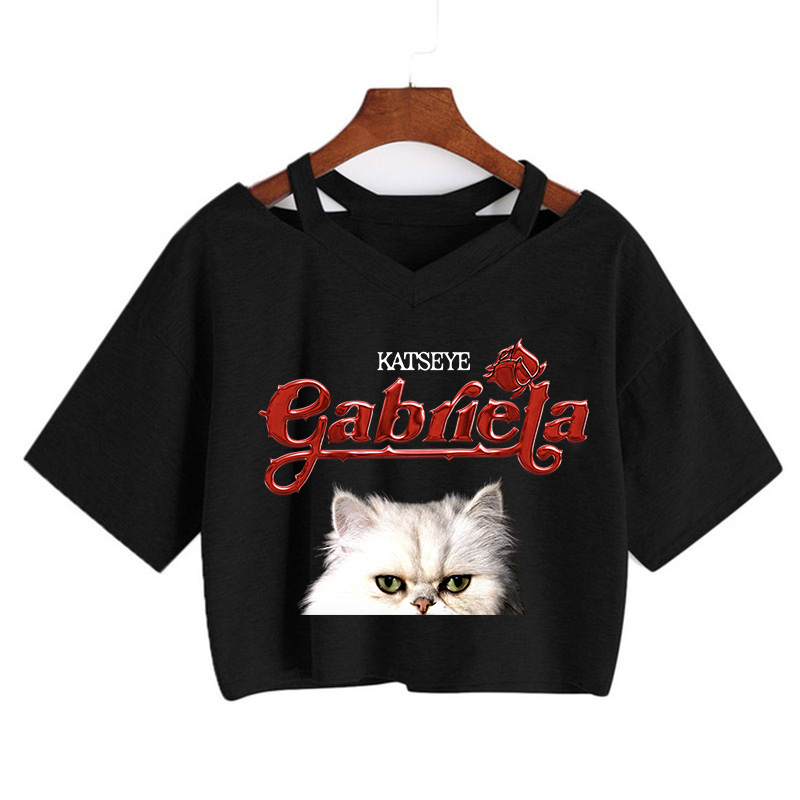 T-shirt court sexy à imprimé œil de chat pour femmes, style gothique Y2k, t-shirt court de style coréen, t-shirt graphique vintage, vêtements pour femmes