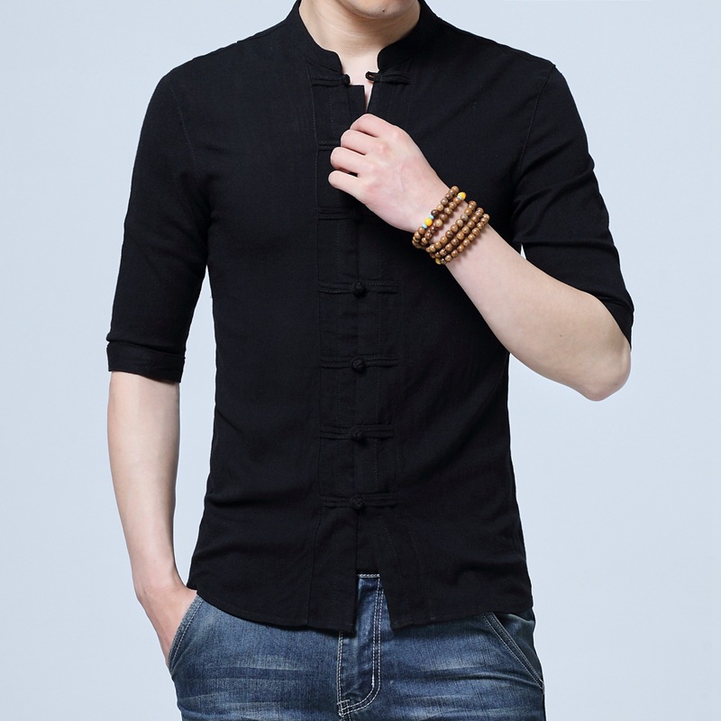 Vêtements traditionnels chinois pour hommes, manches mi-longues, coton, lin, chemises de style chinois, chapelle de Kung Fu Tai, style trempé Tang, CN-026 en Y