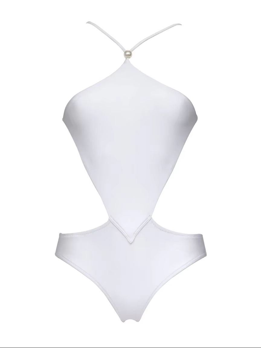 Maillot de bain blanc sexy avec jupe pour femmes, bikini à col halter et jambe haute, vêtement de plage décontracté pour les vacances, tenue de resort pour femmes, maillot de bain d'été.