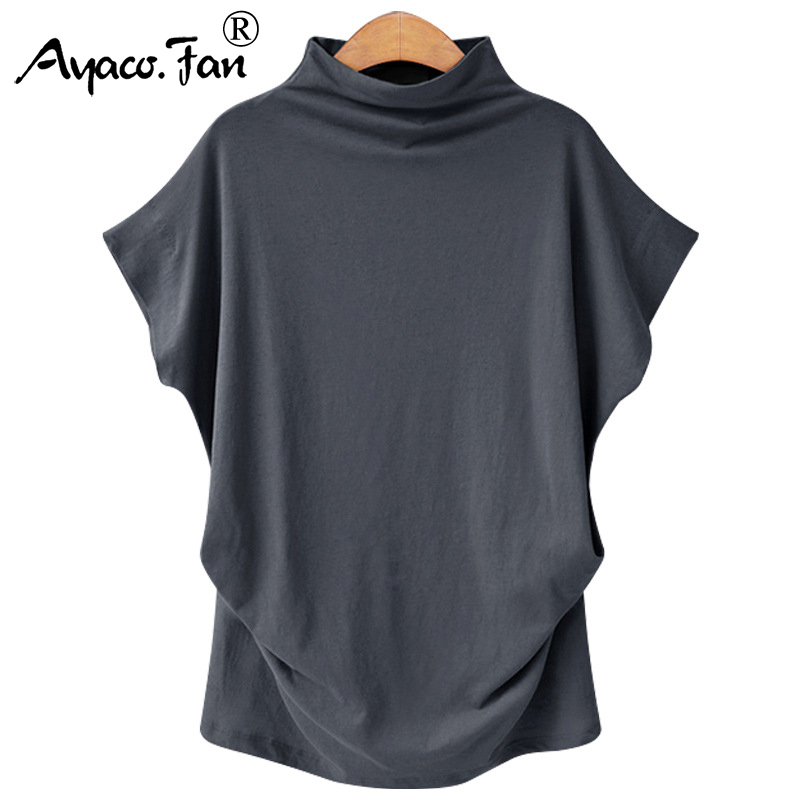 6XL femmes été T-Shirt manches courtes chauve-souris ample solide gris col roulé T-Shirt 2019 nouveaux T-Shirts Femme T-Shirts hauts