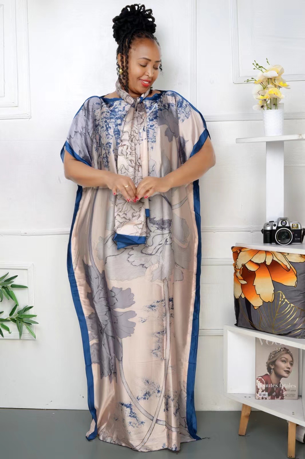 Abaya longue avec écharpe pour femmes, robe imprimée africaine, style bohème, Dubaï, Ramadan adt, caftan, été