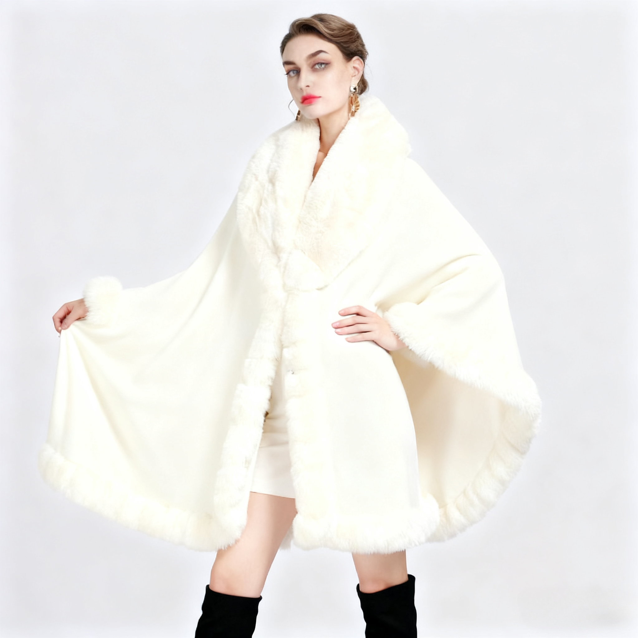 Manteaux vestes femmes Capes Maxi manteau ample à lacets taille haute col de fourrure Ponchos Y2k Streetwear élégant automne hiver