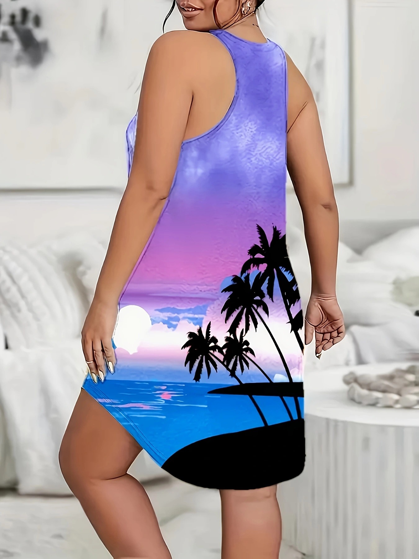 Nouvelle robe mini sexy imprimée en 3D pour femmes grandes tailles, robe sans manches pour femmes