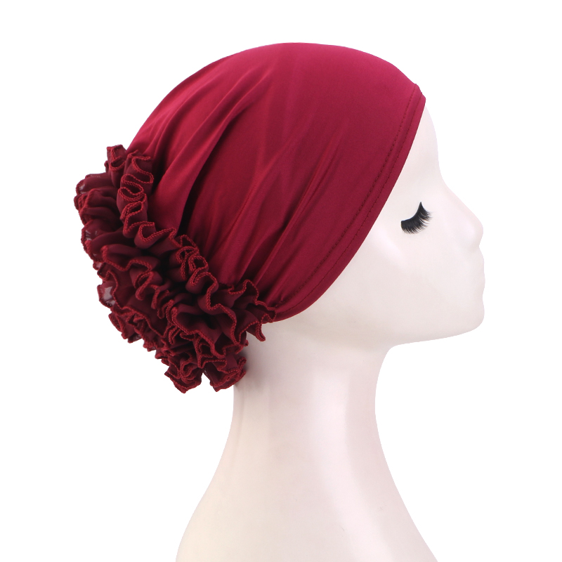 Nouveau femmes grande fleur en mousseline de soie Turban chapeau islamique tête enveloppement élastique foulard bonnets chimio casquette perte de cheveux couverture accessoires