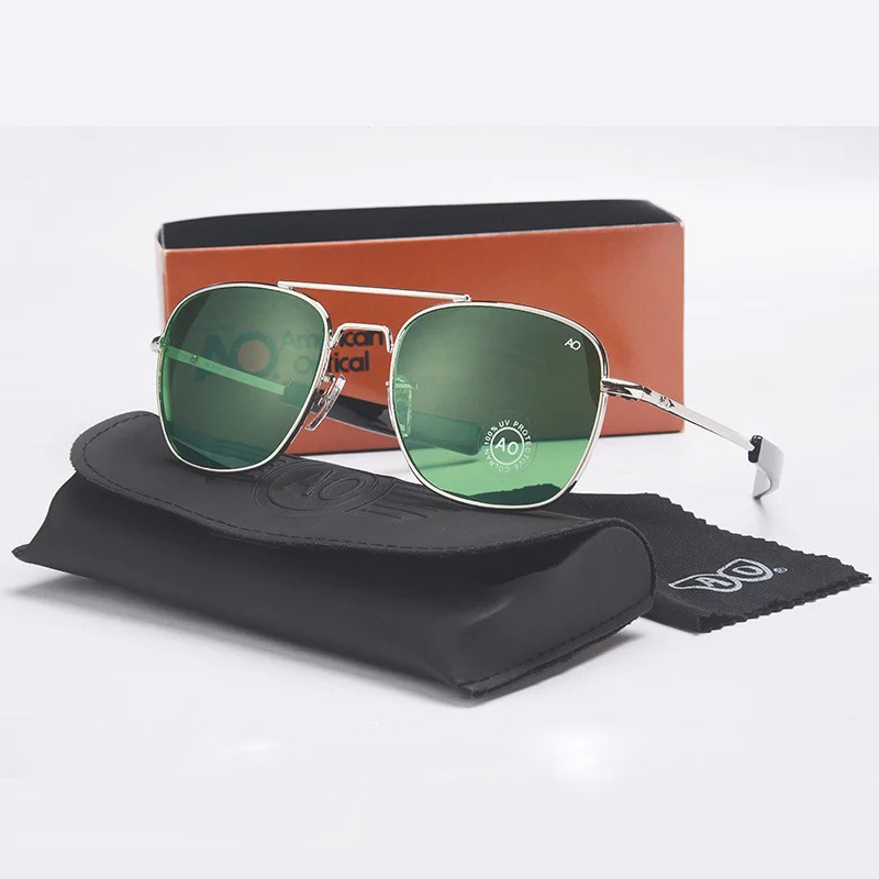 Lunettes de soleil pour homme, marque AO, design militaire américain, verres optiques en verre, lunettes de soleil pour homme