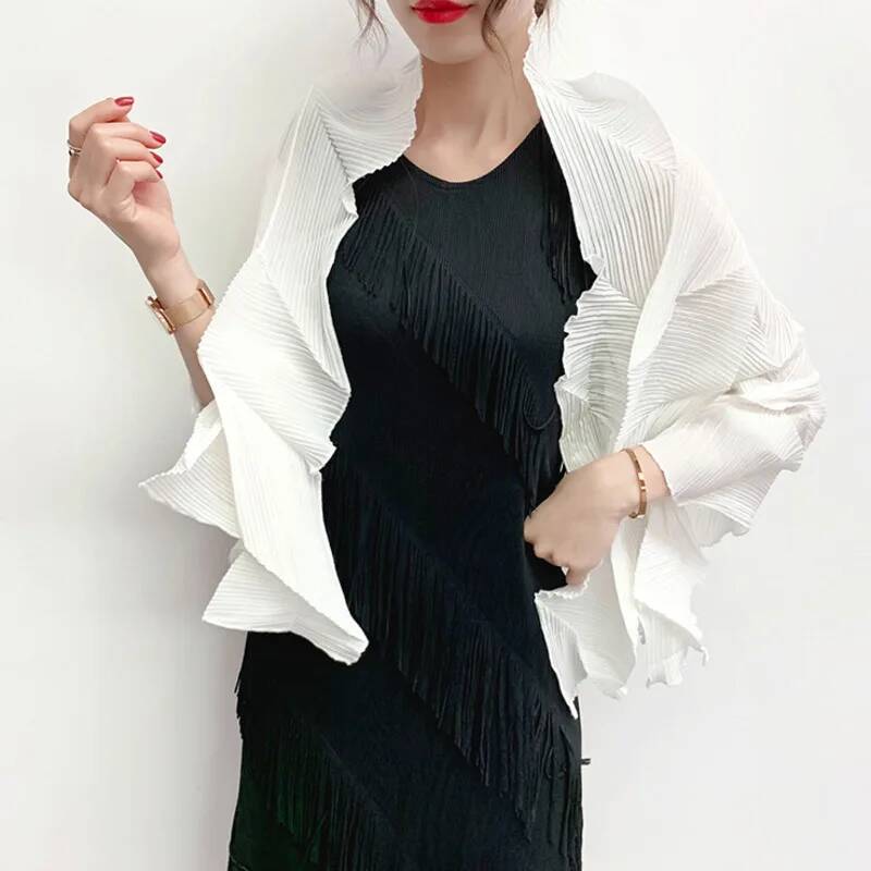LANMREM plissé à la mode femmes écharpe couleur unie irrégulière élastique décontracté châle crème solaire vêtements tous les accessoires assortis 2DA3694