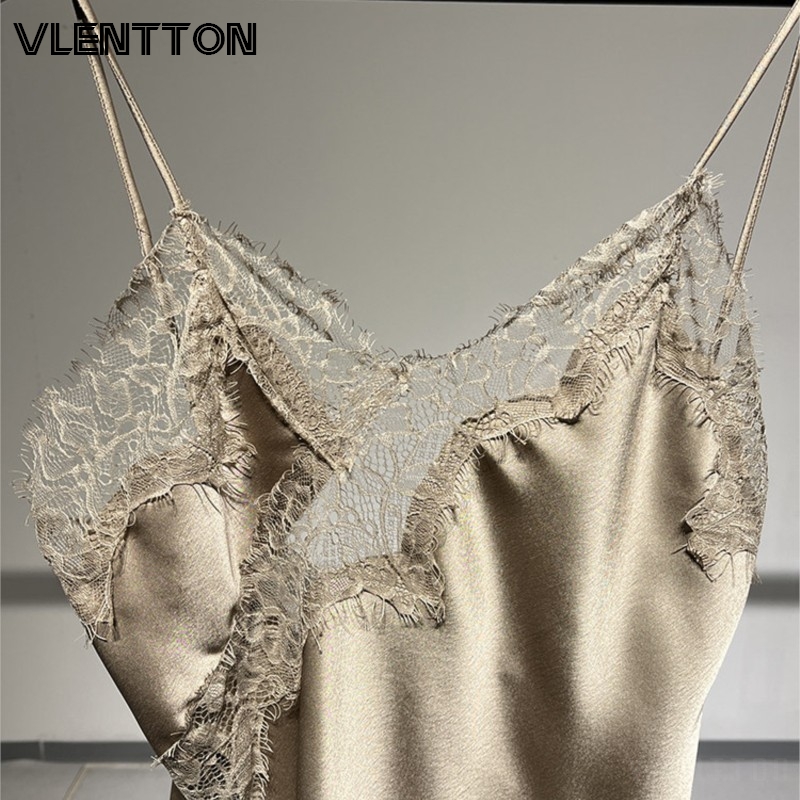 Camisole en satin et dentelle pour femme, bretelles spaghetti, ourlet asymétrique, débardeur sexy et élégant de haute qualité, haut sans manches d'été