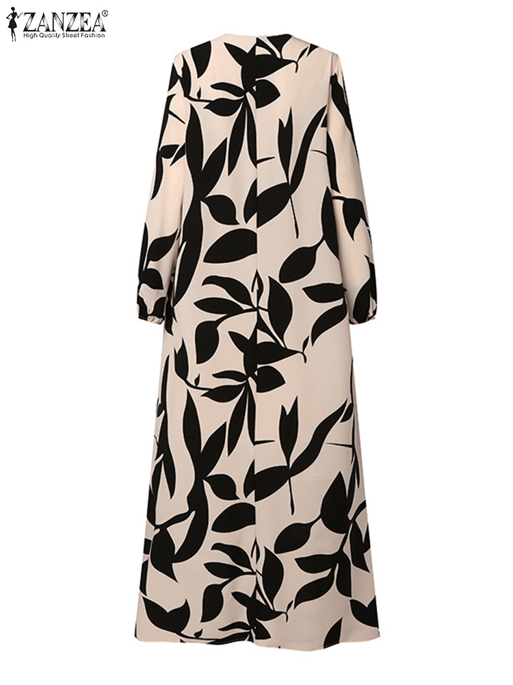 ZANZEA-Robe Maxi à Manches sulfpour Femme Musulmane, Vêtement Éducatif Islamique, Abaya Bohème, Imprimé Floral, Mode Automne 2024