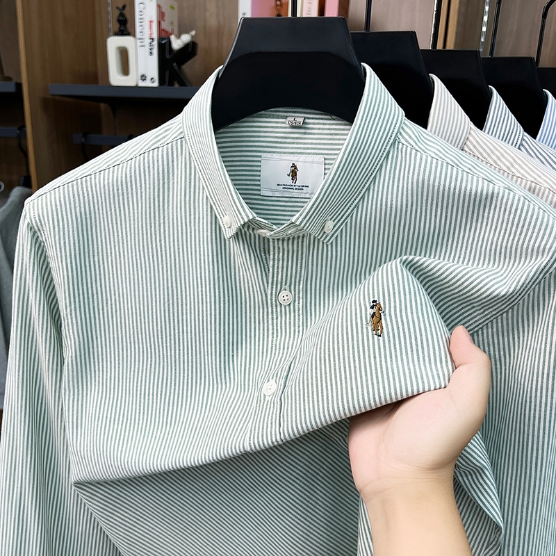 Marque de luxe 100% coton chemise à manches longues hommes rayures de mode haut de gamme pony broderie nouveau golf décontracté confort haut d'automne