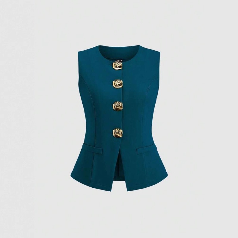 Ensemble gilet sans manches pour femmes, avec tempérament à la mode, col rond, coupe cintrée et vêtements amincissants, 2025