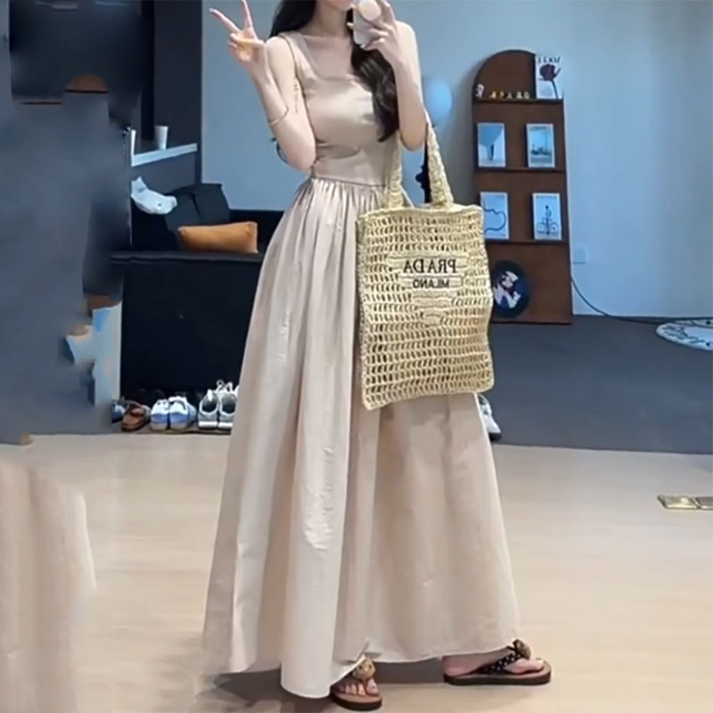 Robes longues taille haute pour femmes Printemps-Été 2026 Robe sans manches patchwork élégante à col carré Slim pour soirée Vestidos