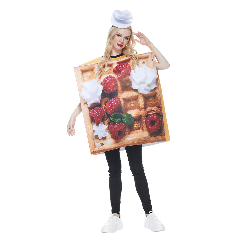 Costume amusant Eraspooky pour adulte, gaufres à la crème, pour Halloween, fête à thème alimentaire, gâteau sucré, tenue de cosplay avec chapeau, déguisement de carnaval