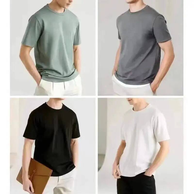 T-shirt manches courtes col en V homme, estival et basique, en coton mercerisé, mûrier, 7%