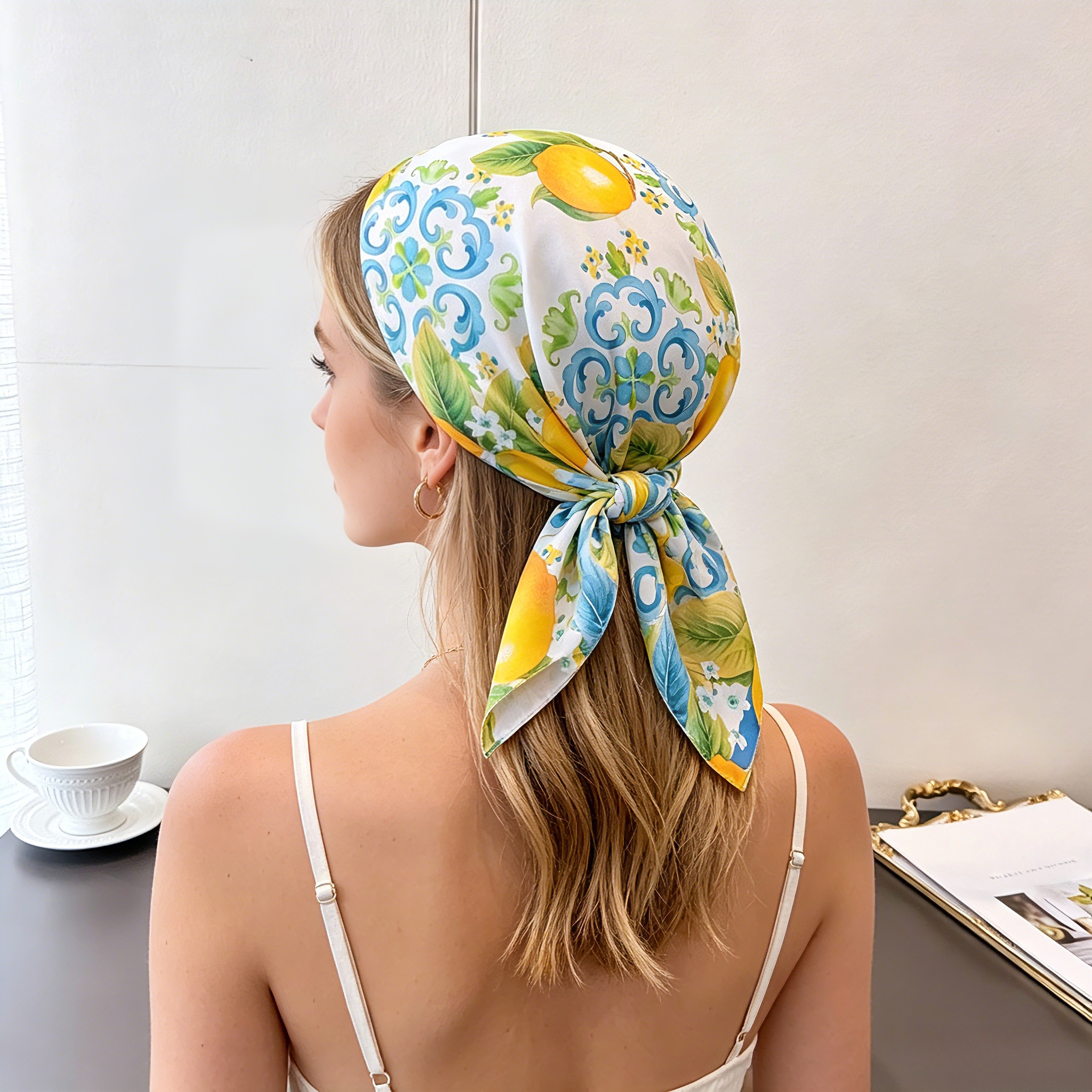 Nouveau Foulard Carré Imprimé Citron 2026 en Satin Doux Imitation Soie pour Femme – Bandana, Hijab, Écharpe Élégante, Châle