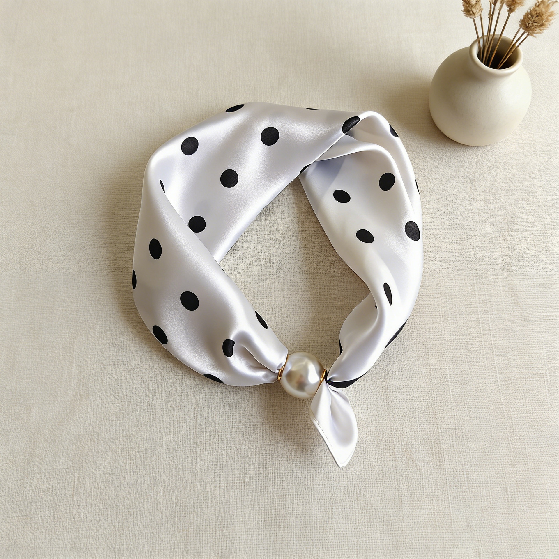 Écharpe de luxe pour femme en soie fine, avec pendentif magnétique, chaîne de clavicule à boucle, perle, bandeau décontracté, foulard, bandeaux pour cheveux Femme