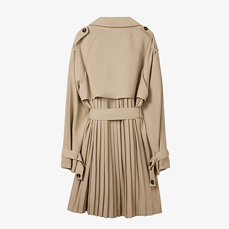 DEAT mode kaki dos plissé patchwork Trench manteau femmes revers ample Double boutonnage ceintures coupe-vent nouveau 7AB8900