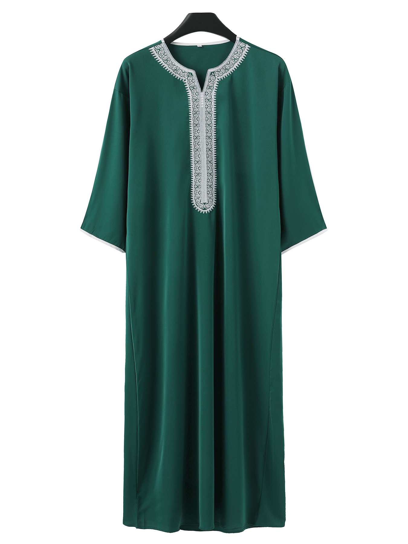 Nouvelle Robe arabe verte marocaine pour hommes, vêtements traditionnels islamiques décontractés, Robe musulmane brodée