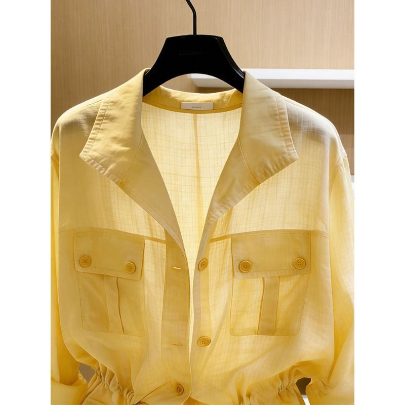 Chemisier d'été pour femme, jaune, bleu, violet, grande taille, nouveau modèle 2026, style luxe léger, avec cordon de serrage, chemise élégante