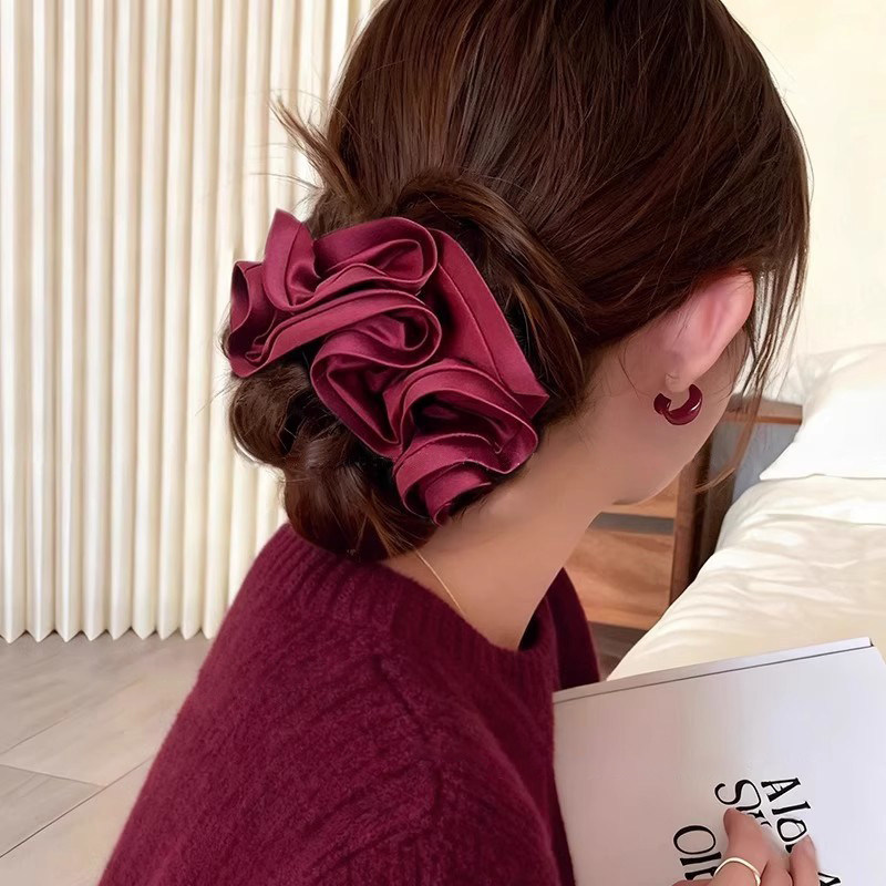 Scrunchie extra-large en satin rose |   Nouvelle Élastique à Cheveux Élégante Style Coréen 2026 pour Chignon