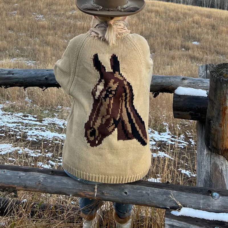 Cardigan à col châle pour femmes, manches longues, col en V, imprimé graphique esthétique Y2K, pull boutonné, manteau en tricot