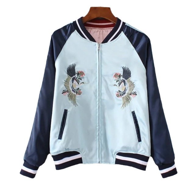 Veste de Baseball en Satin Double face pour femmes, blouson bombardier Sukajan, manteau brodé pour filles, printemps automne 2025, rose