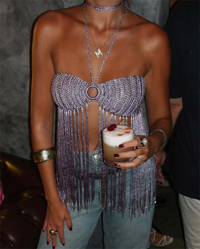 Haut de bikini bohème pour femme, style plage, avec franges, sexy, dos nu, à nouer, à pampilles, en tricot, camisole, cache-maillot de bain en crochet, tenue de plage