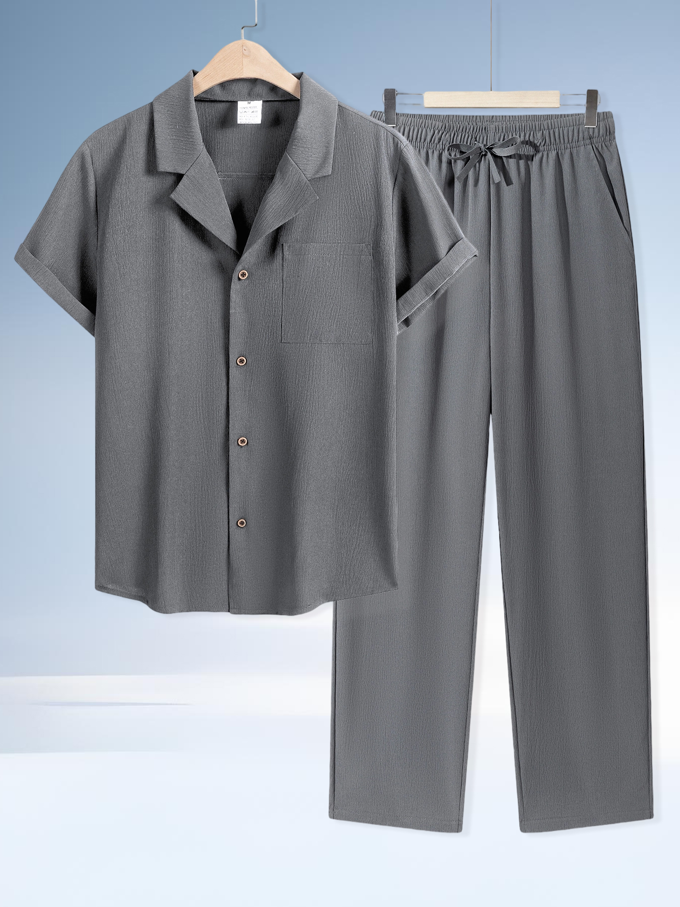 Ensemble chemise et pantalon pour homme, chemise décontractée à manches courtes et pantalon ample, 2 pièces, vêtements décontractés pour homme