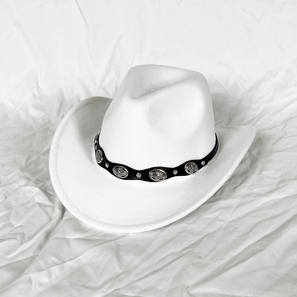 Chapeau de cowboy monochrome pour homme, chapeau haut de forme Jazz pour femme, chapeau Fedora bouclé pour femme, chapeau de chevalier Jazz, grand chapeau ethnique ander