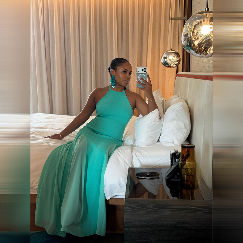 Robe longue sirène élégante turquoise à col halter, chic, sans manches, dos nu, moulante, nouvelle collection 2026, pour occasions formelles et vacances d'été