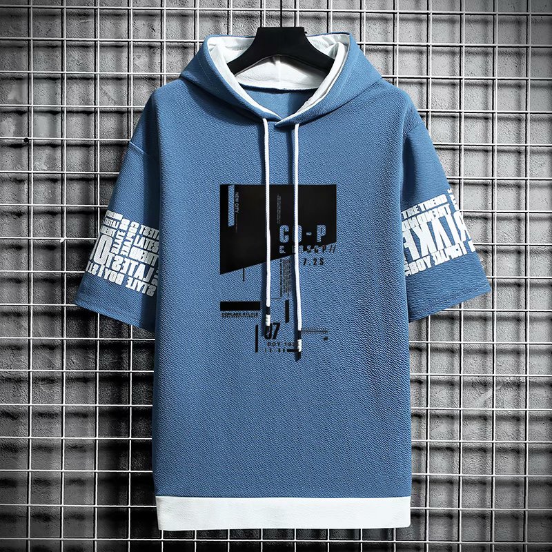 Sweats à capuche de style coréen pour hommes, Streetwear à la mode, Sweats à capuche à demi-manches, Sweats à capuche PVD pour hommes, Imprimés Harajuku décontractés, Vêtements pour hommes, Nouveau