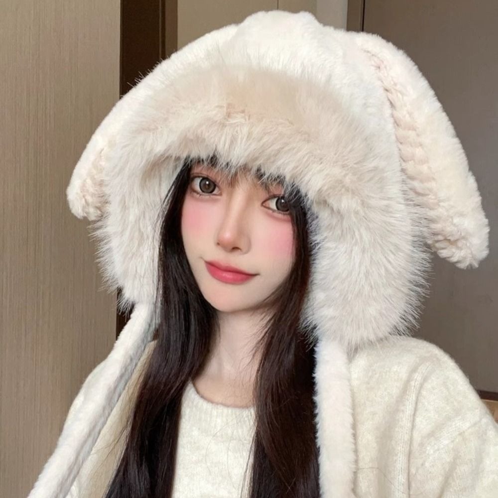Nouveau Chapeau d'hiver chaud laçage Protection des oreilles oreilles d'ours chapeau velours laine seau chapeau femmes