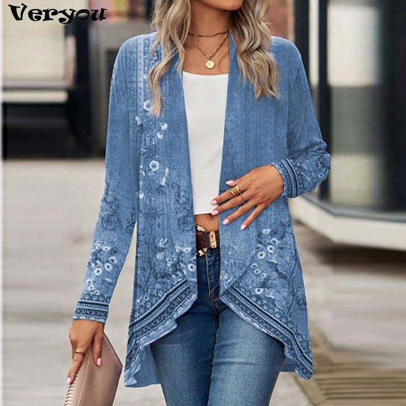 Nouveau Cardigan pour femmes manteaux mode décontracté col rabattu Vintage imprimé vestes pour femmes décontracté mince hauts