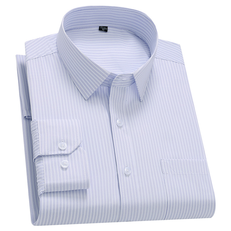 2025 Nouveau Haute Qualité 100% Coton Hommes Robe À Manches sulfChemise Solide Mâle Coupe Régulière Rayure Entreprise Social Chemise Blanc S-8XL