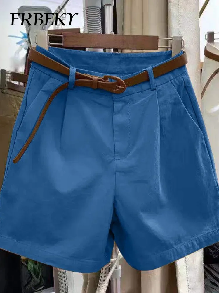 Short en coton pour femmes, mode coréenne, ample, décontracté, taille haute, droit, Streetwear, vêtements pour femmes (avec une ceinture), nouvelle collection été