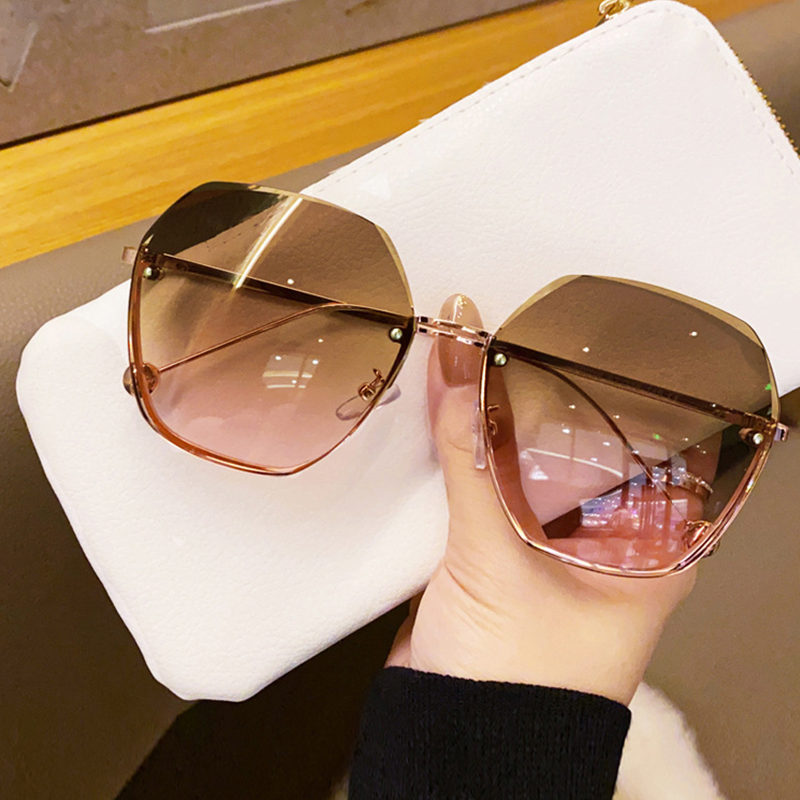 Lunettes de soleil rondes pour femmes, de marque, avec verres dégradés, sans monture, en métal, Oculos De Sol, de luxe, pour créateurs
