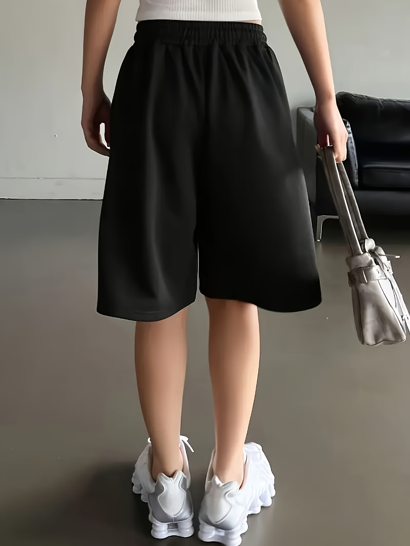 Shorts décontractés pour femmes grandes tailles, couleur unie, tissu lavable en machine avec poches à cordon