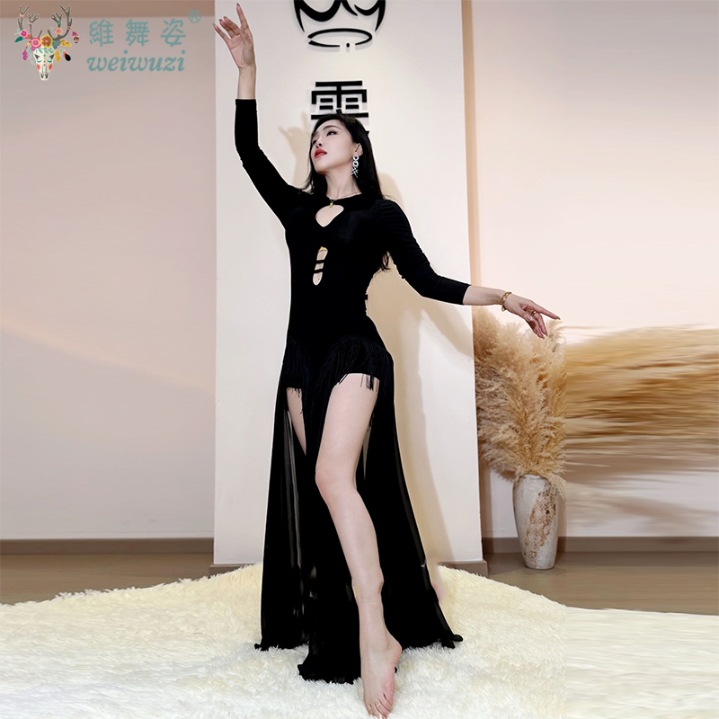 Vêtements d'entraînement de danse du ventre pour femmes, ensemble à franges dos nu, vêtements professionnels pour la formation de danseuses du ventre, tenue de danse orientale