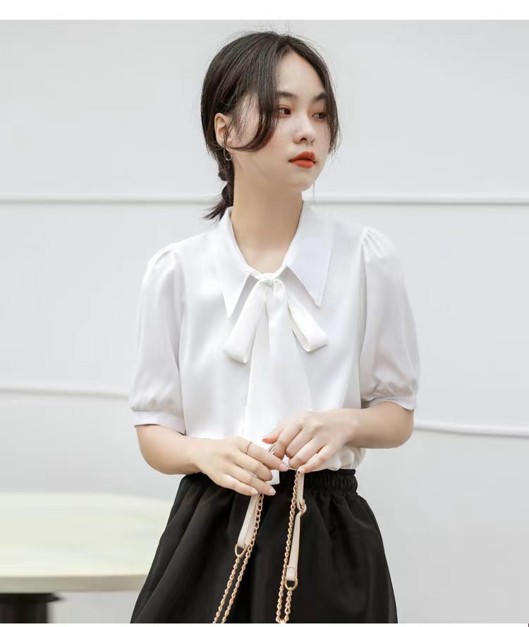 Chemisier Vintage Élégant en Mousseline de Soie pour Femme, Chemises Décontractées à Manches Courtes, Vêtements de Travail Solides, Nouvelle Collection Été 2024