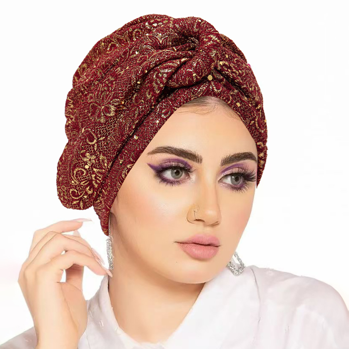 Nouveau Bonnet Hijab Plissé à Nœuds et Paillettes 2026 pour Femmes Musulmanes, Turban Chimio, Foulard pour Perte de Cheveux, Mode Indienne Femme