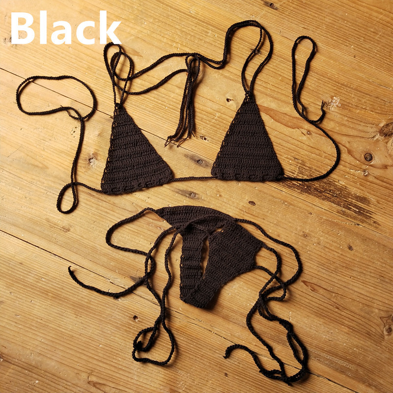 Boho plage femmes Sexy Bikini string à la main maillot de bain au Crochet bas de Bikini ajouré taille basse tricot maillot de bain