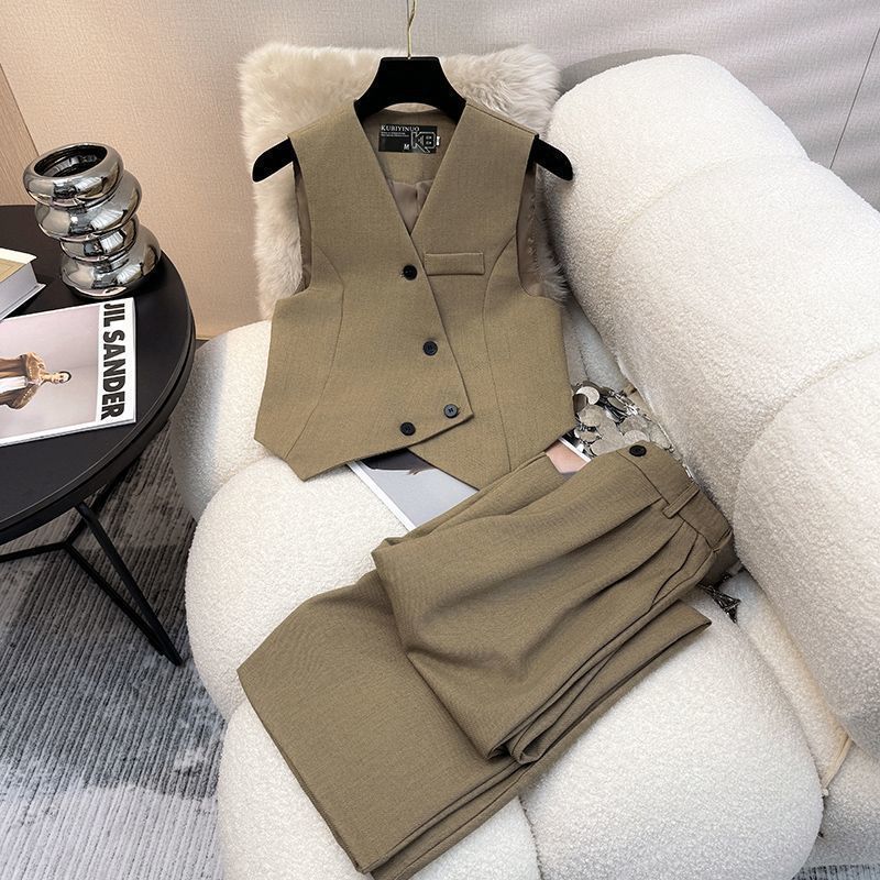 Costume Simple sans manches, gilet décontracté, pantalon à jambes larges, ensemble deux pièces pour femmes, nouvel ensemble de costume élégant, 2025
