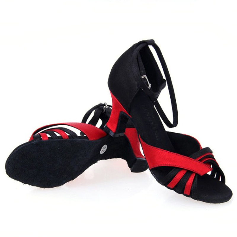 Chaussures de danse carrées d'été rouges et noires, nouvelles chaussures de danse latine à semelles souples et moyennes à talons hauts pour femmes