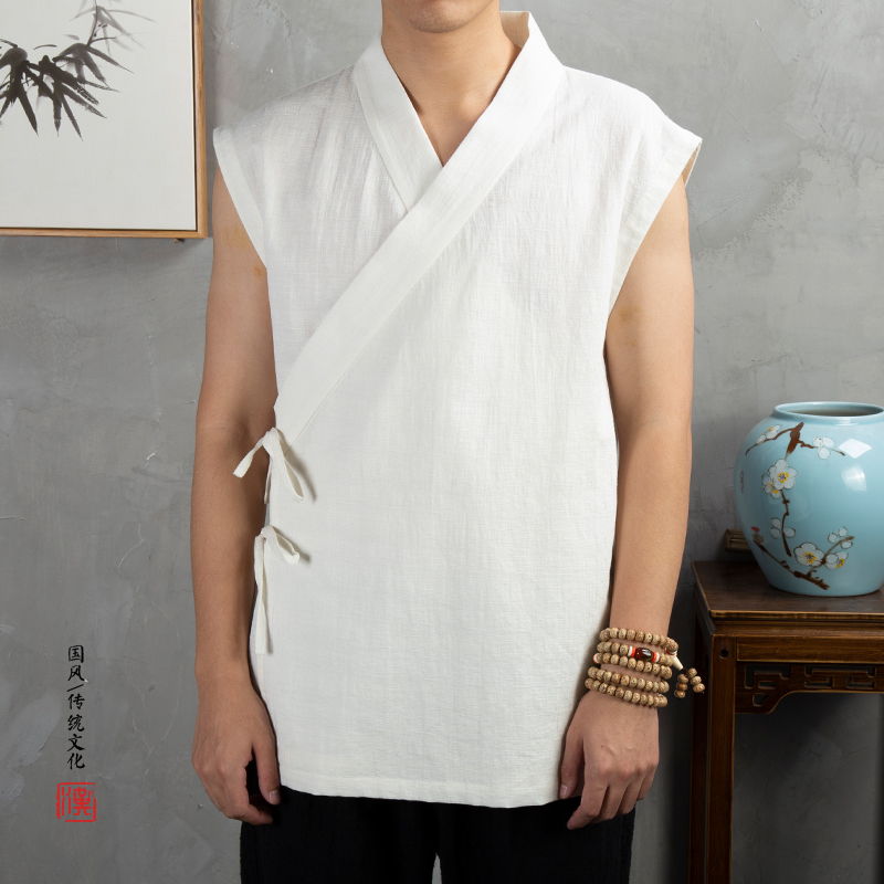 Veste sans manches en coton et lin pour homme, vêtement traditionnel chinois Hanfu, costume tang, Kimono, Cardigan, manteau à point ouvert
