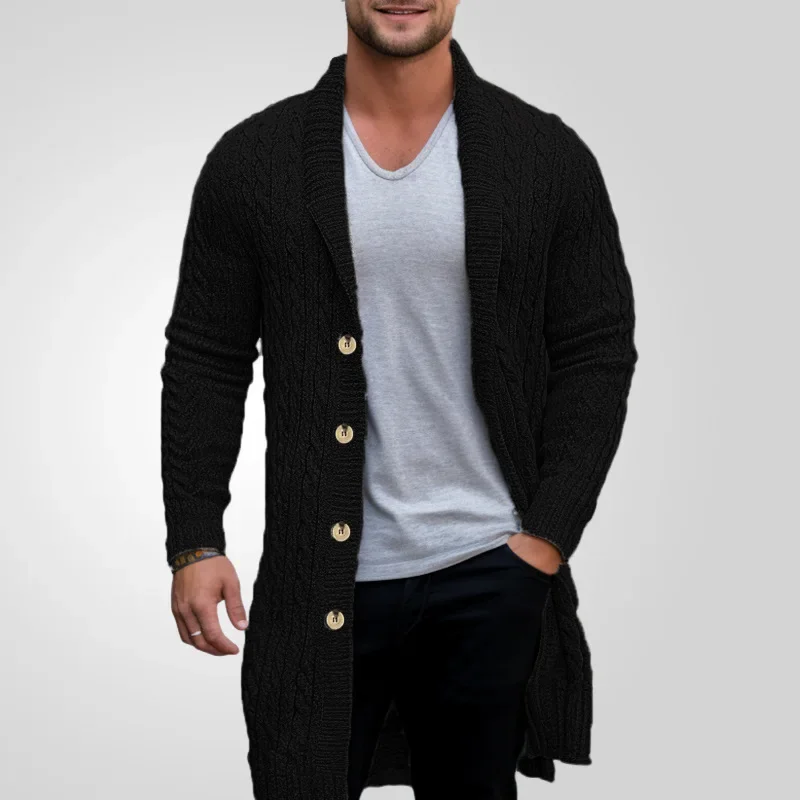 Manteau hommes Cardigan chandails mi-long manteaux col rabattu manches longues simple boutonnage point ouvert automne hiver vêtements d'extérieur