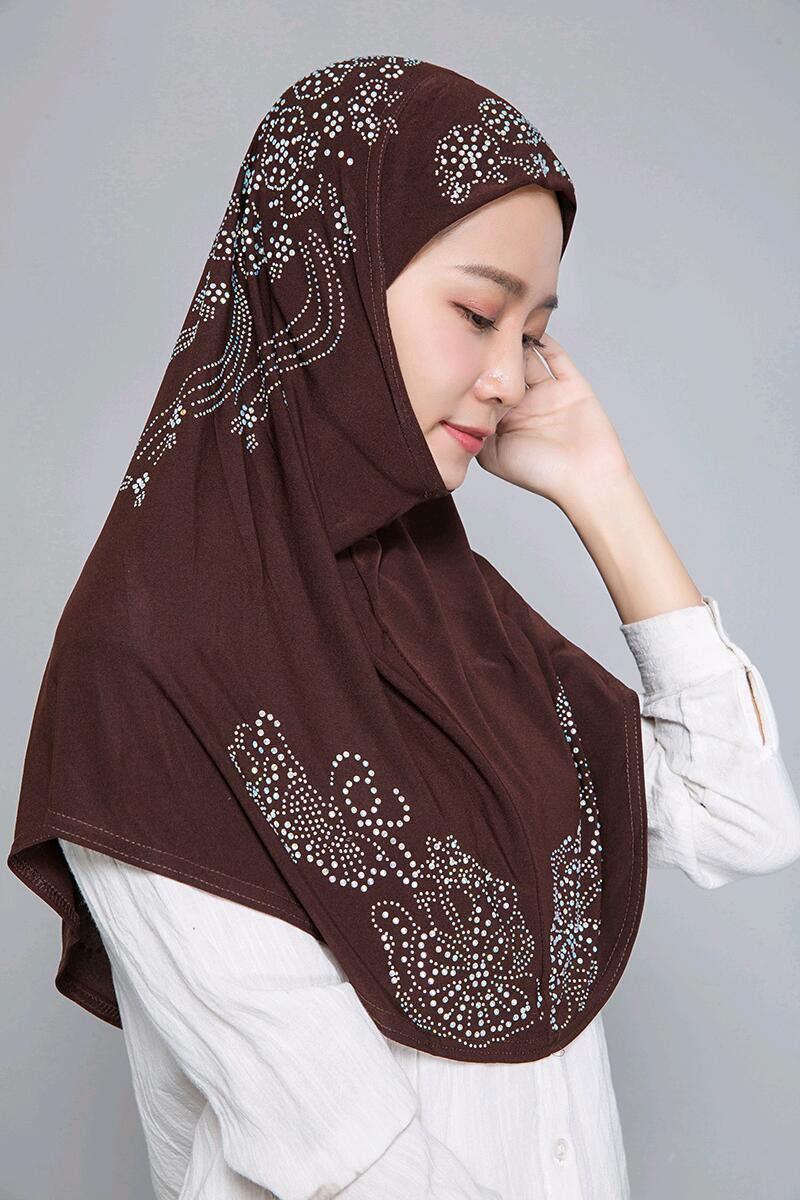 H006 Adultes ou grandes filles bonne taille musulman hijab écharpe avec strass foulard islamique chapeau armia tirer sur bandeau cadeau du ramadan